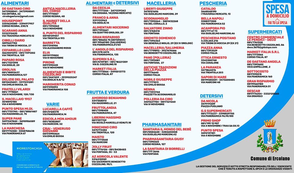 Coronavirus Ercolano – Ecco l’elenco delle attività che fanno consegne a domicilio