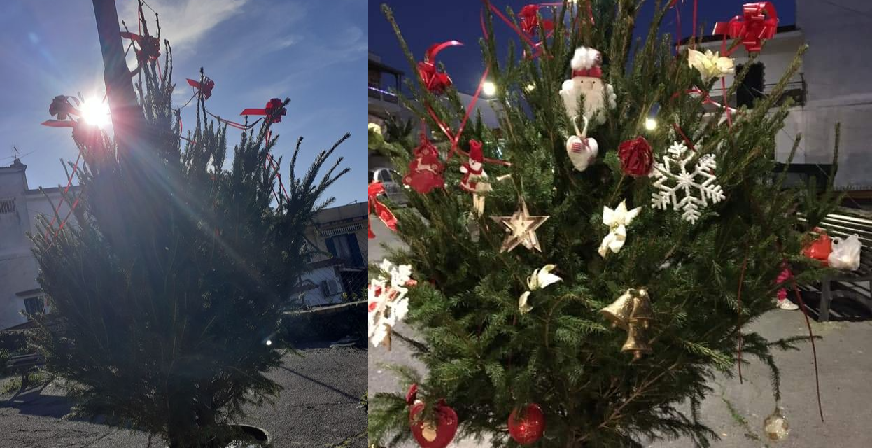 Il Comune installa albero di Natale spoglio: ci pensano gli abitanti ad addobbarlo