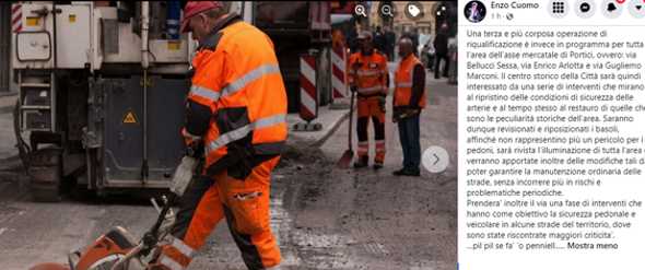 Portici, Cuomo pubblica foto “fake” per testimoniare lavori di manutenzione stradale
