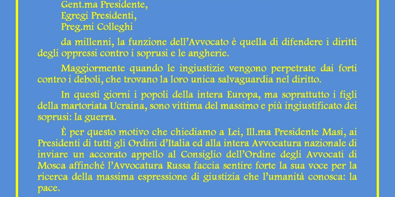 Scontri Russia – Ucraina, dagli avvocati oplontini un forte appello ai colleghi russi