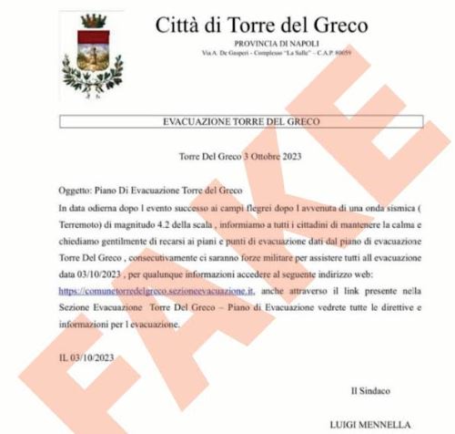 Fake news sul web: falsa lettera su evacuazione dopo terremoto ai Campi Flegrei