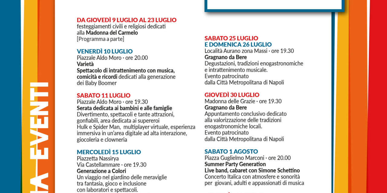 Gragnano, al via “Generazioni d’Estate”: un programma di eventi per vivere la città